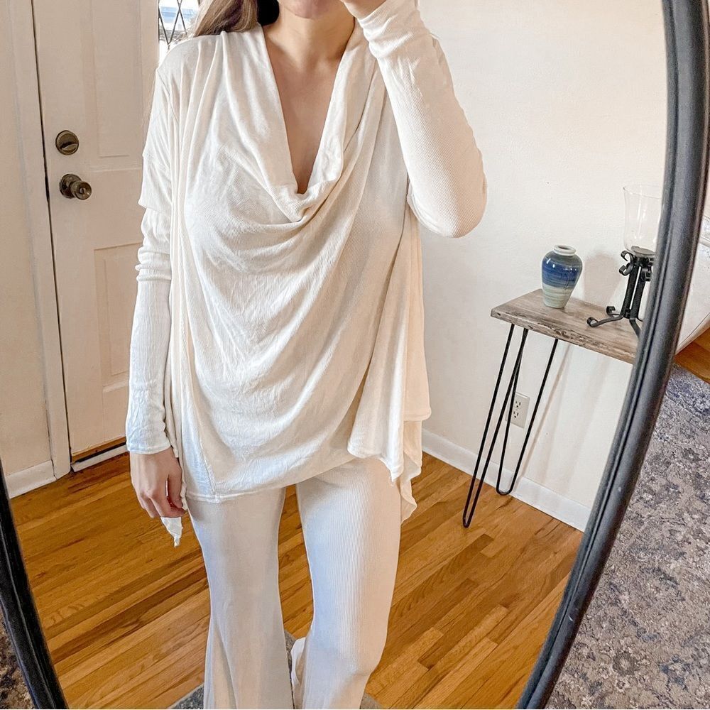 Free People Romy Ribbed Bell Bottom Draped Sweater Set Ivory XS - Picture 6 of 13